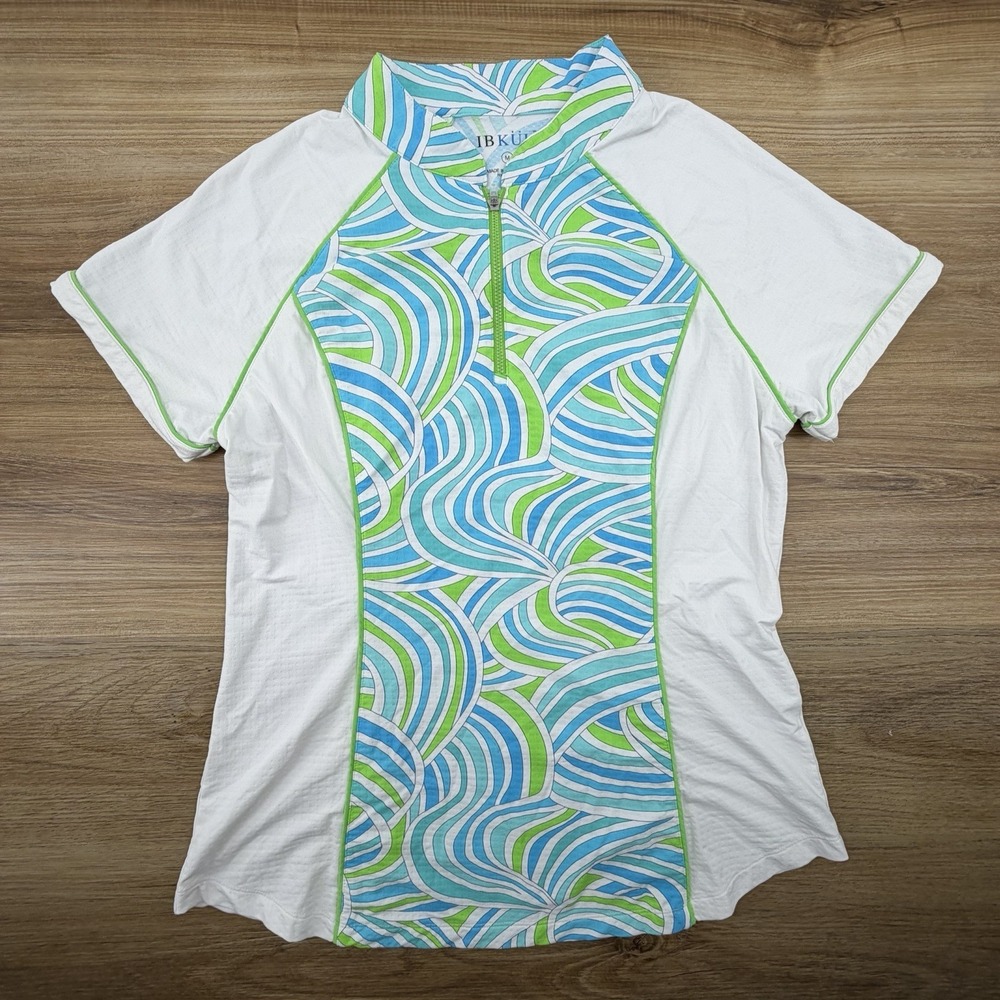 IBKUL Short Sleeve Zip Mock Neck UPF Sun Golf Top Multicolor Size M
